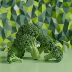 Poster - Fresh broccoli florets on green background.