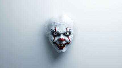 Wall Mural - Minimalist Scary Clown Face on White background.