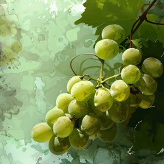 Fresh green grapes on the vine with abstract background.