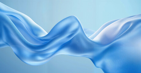 Poster - Smooth elegant blue silk fabric flowing and waving on blue background