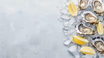 Sticker - Fresh Oysters on Ice with Lemon Slices.