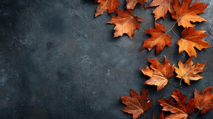 Canvas Print - Autumn Leaves Scattered on a Dark Surface