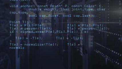 Aufkleber - Computer code animation over data center servers with blue lighting