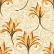 © Art Resources - Vintage Art Nouveau lily pattern on vintage beige fabric background, seamless repeating pattern, textile print style, minimal, Art Nouveau design, seamless lily pattern, home decor, textiles
