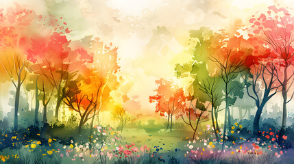 Sticker - Spring Forest Watercolor Background watercolor