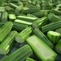 Wall Mural - Freshly cut celery stalks close-up.