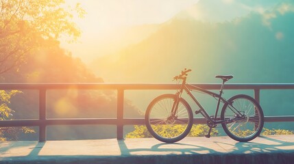 Wall Mural - Mountain Bike at Sunset Overlooking a Scenic View