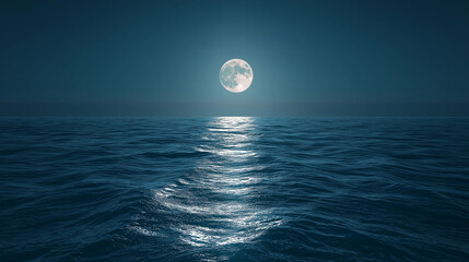 glowing moonlight reflecting on calm ocean waves, tranquil and serene, night glowtime, peaceful and 