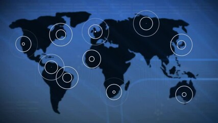 Poster - global network connections animation with target circles on world map