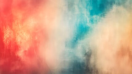 Wall Mural - Blurred abstract grainy color gradient background blue teal red beige orange noise texture poster banner