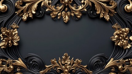 Dark and luxurious banner template with gold filigree and a rich textur