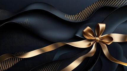 Wall Mural - Elegant and luxurious banner template with a golden ribbon on a dark