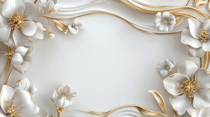 Luxurious banner template in white and gold with intricate floral design