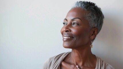 Wall Mural - A woman with gray hair and a smile on her face