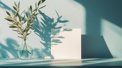 Canvas Print - Minimalist Home Decor with Olive Branch and Blank Card