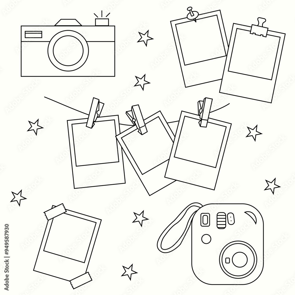 Polaroid, Instax, Sketchy Cards Attached to a String with Clips and ...