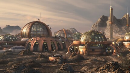 Canvas Print - Futuristic dome-shaped buildings on a red planet.