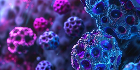 Poster - Abstract 3D Rendering of Glowing Blue and Pink Spheres