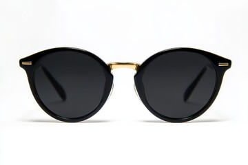 A pair of stylish black sunglasses with a gold accent, designed for sun protection and fashion.