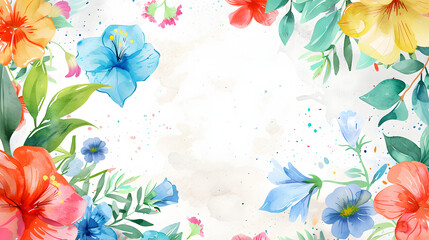 Poster - Summer Floral Frame white Background watercolor