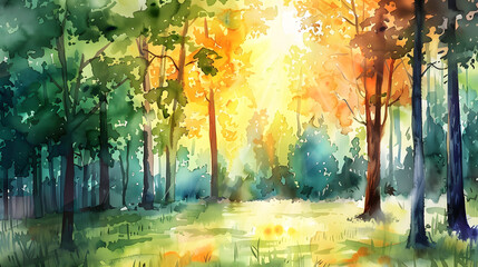 Poster - Sunlit Forest Watercolor Background watercolor