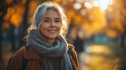 Wall Mural - Smiling Woman in Autumn Park