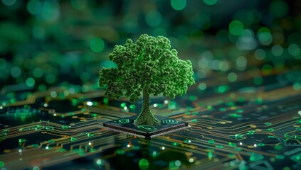 Poster - Green Tree Growing From a Computer Chip