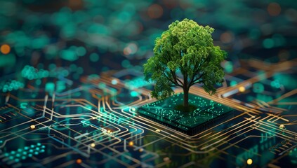 Poster - A Green Tree Growing Out of a Circuit Board