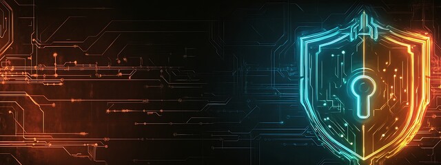 Poster - Glowing Shield with Keyhole on Circuit Board