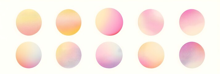 Wall Mural - Pink yellow beige pastel grainy gradient set noise texture sphere circle shape abstract isolated design elements