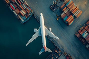 Aerial View of Airplane at Cargo Port