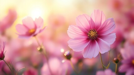 Poster - Pink Cosmos Flower in the Golden Hour