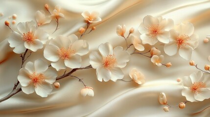 Poster - Delicate Peach Blossoms on Silk