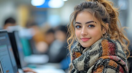 Wall Mural - Portrait of a Young Woman Smiling at the Camera