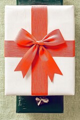 Wall Mural - White Gift Box with Red Ribbon and Bow