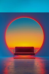 Wall Mural - 3D render of a modern neon podium, sharp geometric patterns, bold and vibrant, futuristic presentation