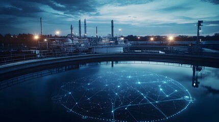 Poster - photograph showcasing a state of the art smart water reservoir system integrated with iot technology