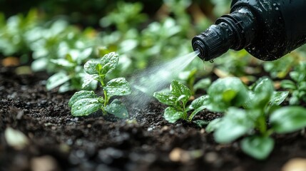 Watering Young Plants in Garden