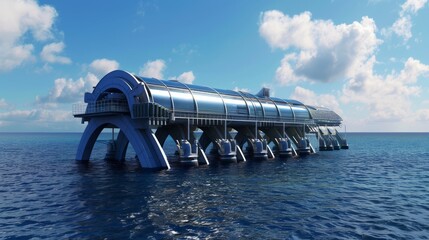 Canvas Print - Futuristic structure floating on the ocean.