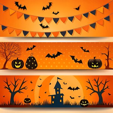 Flat design of orange Halloween banners 