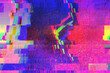 © Aleksandra Konoplya - Abstract digital motion glitch art distorted background with pink, blue, purple pixelated texture. Psychedelic 8bit retro futurism, cyberpunk, webpunk, rave 80s 90s aesthetic techno neon colors design