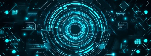 Poster - Abstract Futuristic Digital Interface with Glowing Blue Circles and Lines
