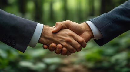 Wall Mural - Close-Up of Two Businessmen Shaking Hands in a Professional Business Environment Captured at a 45-Degree Angle in 8K Resolution, Emphasizing Partnership and Agreement