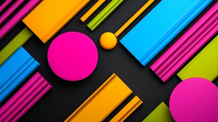 Poster - A colorful abstract design with a pink circle in the middle. The design is made up of different colored squares and rectangles. A minimalist graphic design featuring sleek lines and bold colors