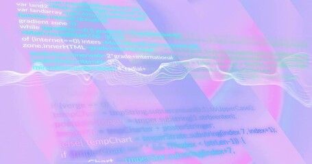 Poster - Programming code and data wave animation over abstract purple background