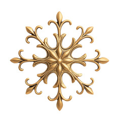 Golden snowflake ornament, isolated, PNG.