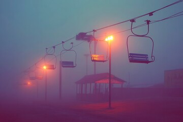 Sticker - Foggy Morning with an Empty Ski Lift