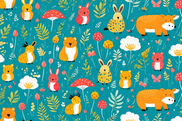 Wall Mural - seamless pattern with animals