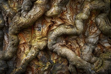 Poster - Detailed view of a sycamore tree trunk covered in moss, Sycamore tree trunk featuring an irregular and organic texture