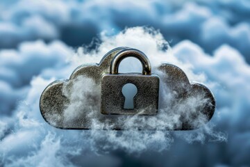 Canvas Print - Cloud featuring a prominent lock symbol, emphasizing data security and privacy, Symbolic imagery representing the importance of password protection in the cloud